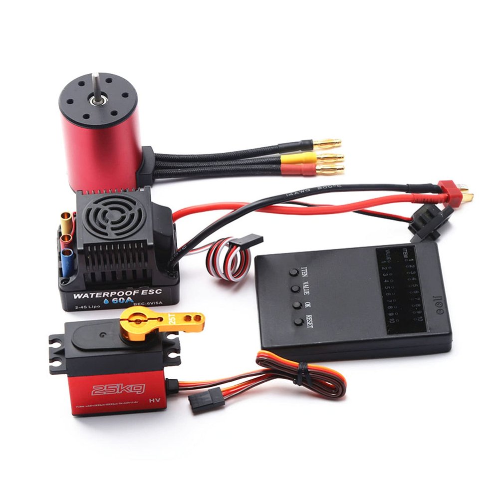 GoolRC 3650 5200KV Brushless Motor with 60A Brushless ESC Electric Speed Controller, 25KG Digital Servo and Programming Card, Waterproof Motor ESC Combo Set for 1/8 1/10 RC Car