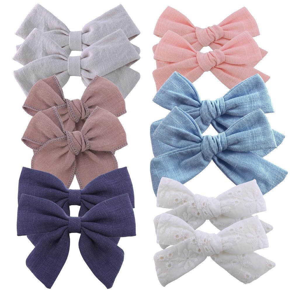 12 PCS Linen Bow Hair Clips for Baby Girls Hair Bows Alligator Clips Accessories Infants Toddler Kids Hairgrips (Assorted B)