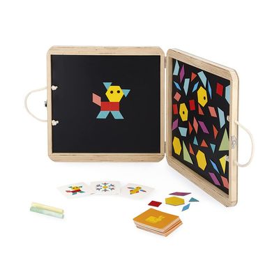 Janod - Magnetic Geometric Case - Educational Early-Learning Toy - 2 Blackboards, 120 Magnets and 20 Models - Motor Skills and Creativity - 4 Years + - J02586