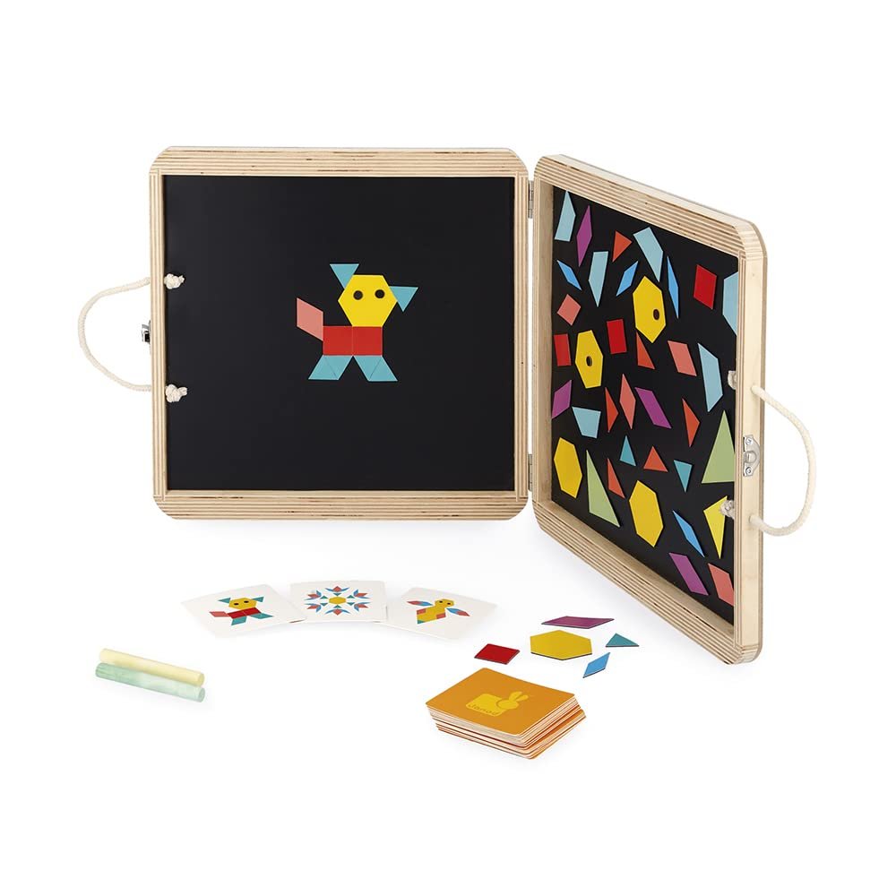 Janod - Magnetic Geometric Case - Educational Early-Learning Toy - 2 Blackboards, 120 Magnets and 20 Models - Motor Skills and Creativity - 4 Years + - J02586