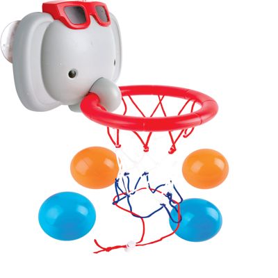 Hape Bath Time Basketball Elephant Pal | Bathtub Shooting Game, 1 Hoop with Suction Cups and 4 Balls, for Children 18 Months+