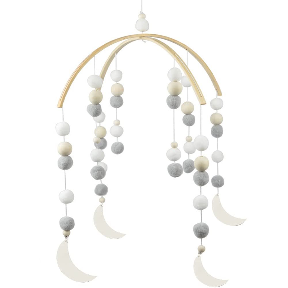 WAYUTO Neutral Handmade Felt Ball Ceiling Mobile - Gray Moon