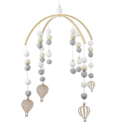 WAYUTO Neutral Handmade Felt Ball Ceiling Mobile - Gray Hot Air Balloon Design
