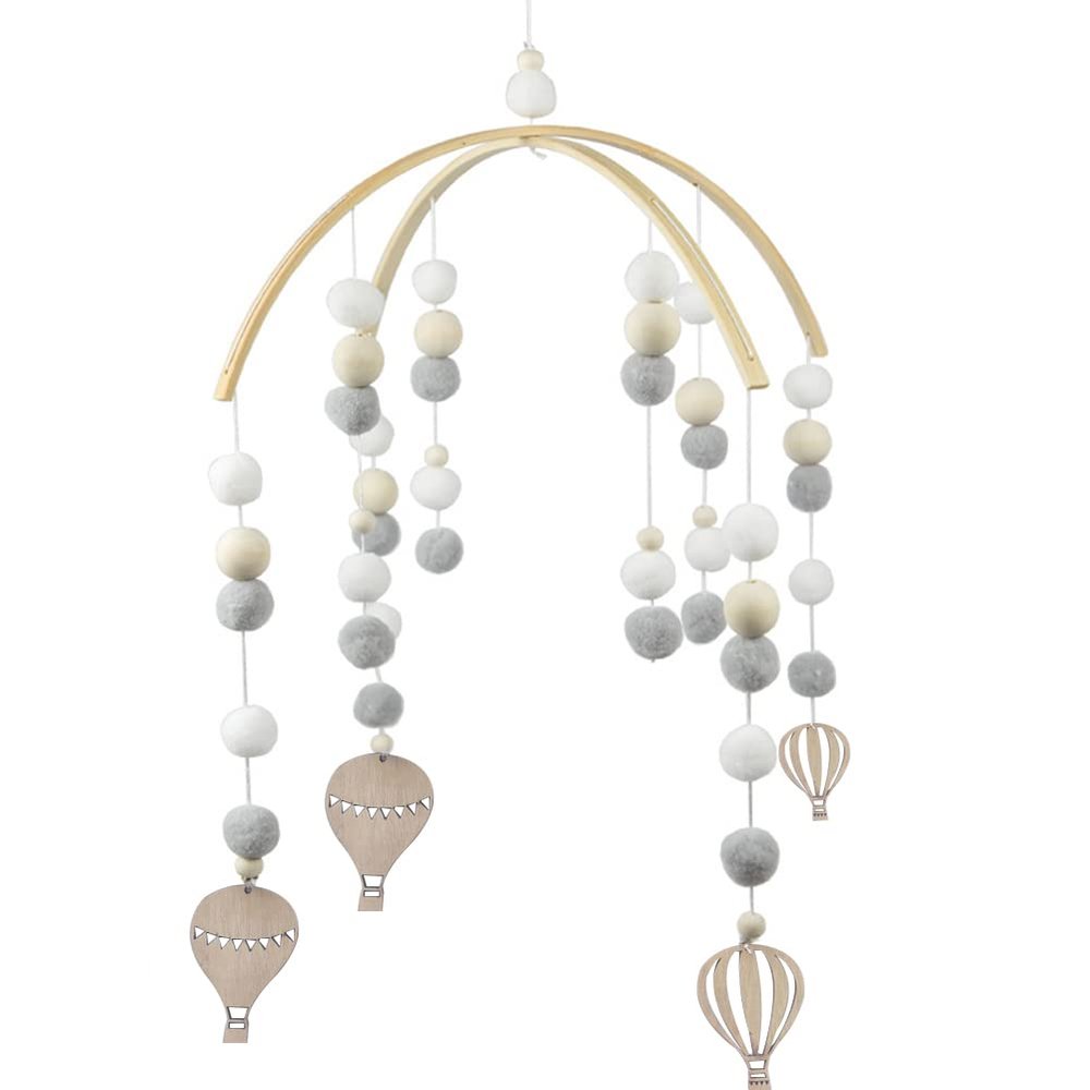 WAYUTO Neutral Handmade Felt Ball Ceiling Mobile - Gray Hot Air Balloon Design