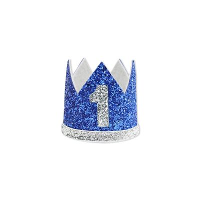 Bchinb Baby 1st Birthday Crown Hat, Birthday Party Decorations, Kids Party Props Shooting, Party Supplies (Silver Blue)