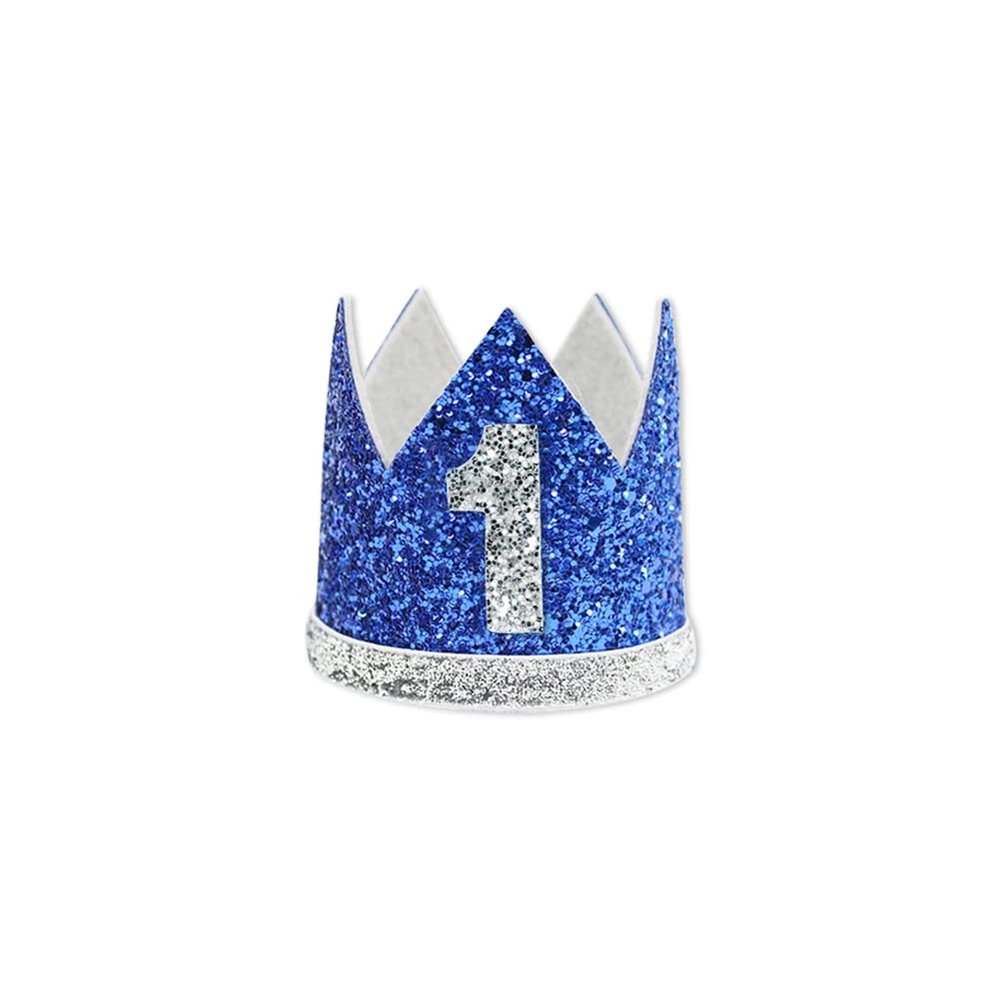Bchinb Baby 1st Birthday Crown Hat, Birthday Party Decorations, Kids Party Props Shooting, Party Supplies (Silver Blue)