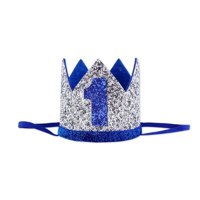 Bchinb Baby 1st Birthday Crown Hat, Birthday Party Decorations, Kids Party Props Shooting, Party Supplies (Blue Silver)