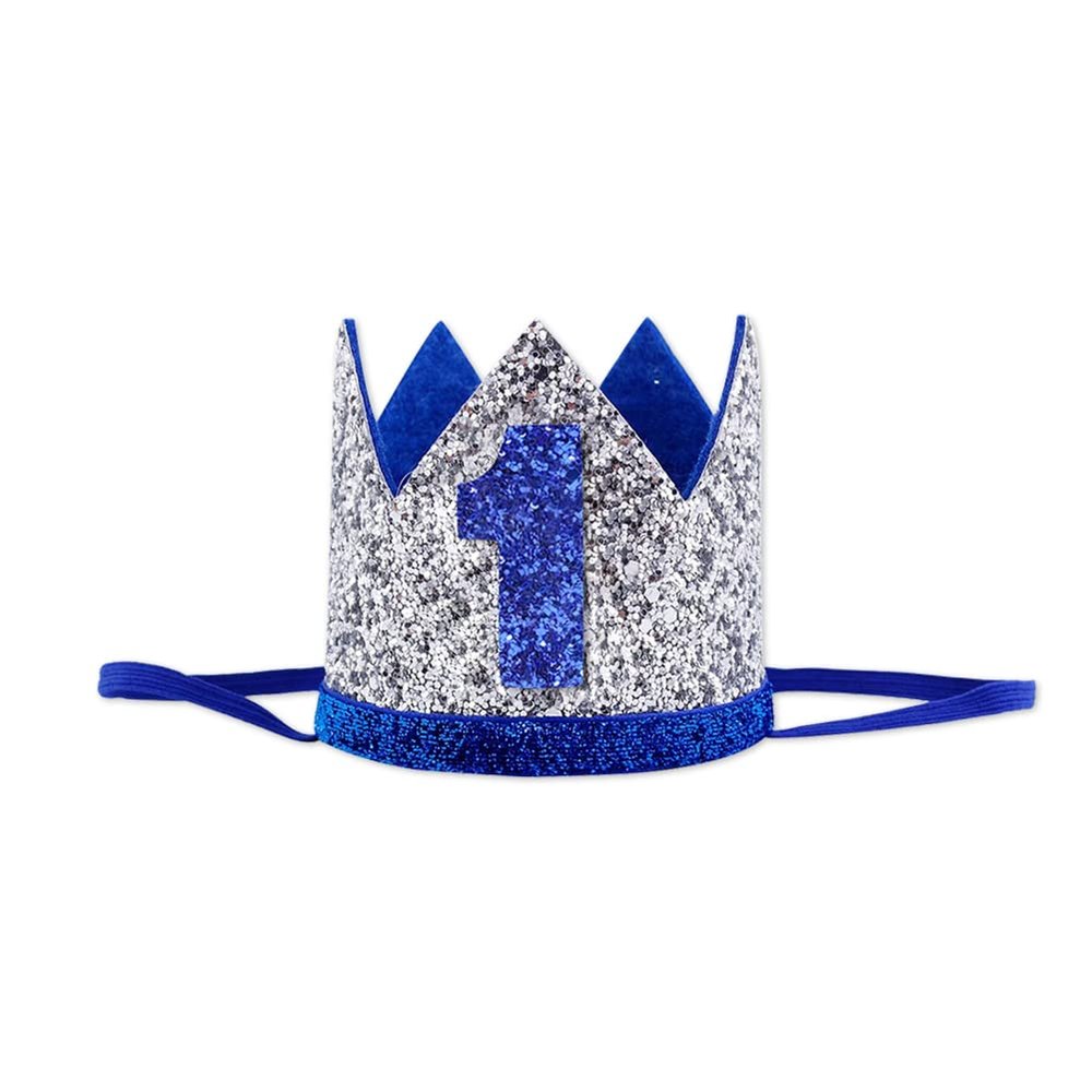 Bchinb Baby 1st Birthday Crown Hat, Birthday Party Decorations, Kids Party Props Shooting, Party Supplies (Blue Silver)
