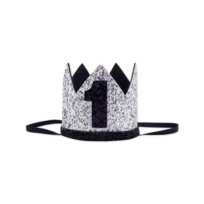 Bchinb Baby 1st Birthday Crown Hat, Birthday Party Decorations, Kids Party Props Shooting, Party Supplies (Black Silver)
