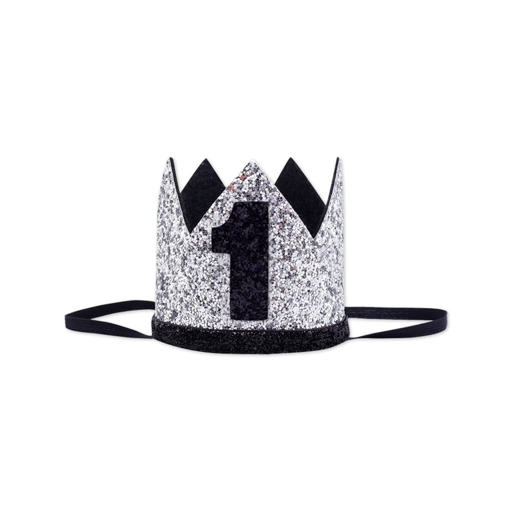 Bchinb Baby 1st Birthday Crown Hat, Birthday Party Decorations, Kids Party Props Shooting, Party Supplies (Black Silver)