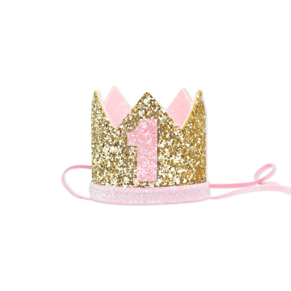 Bchinb Baby 1st Birthday Crown Hat, Birthday Party Decorations, Kids Party Props Shooting, Party Supplies (Pink)
