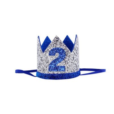 Bchinb Baby 2 st Birthday Crown Hat, Birthday Party Decorations, Kids Party Props Shooting, Party Supplies (Blue Silver)