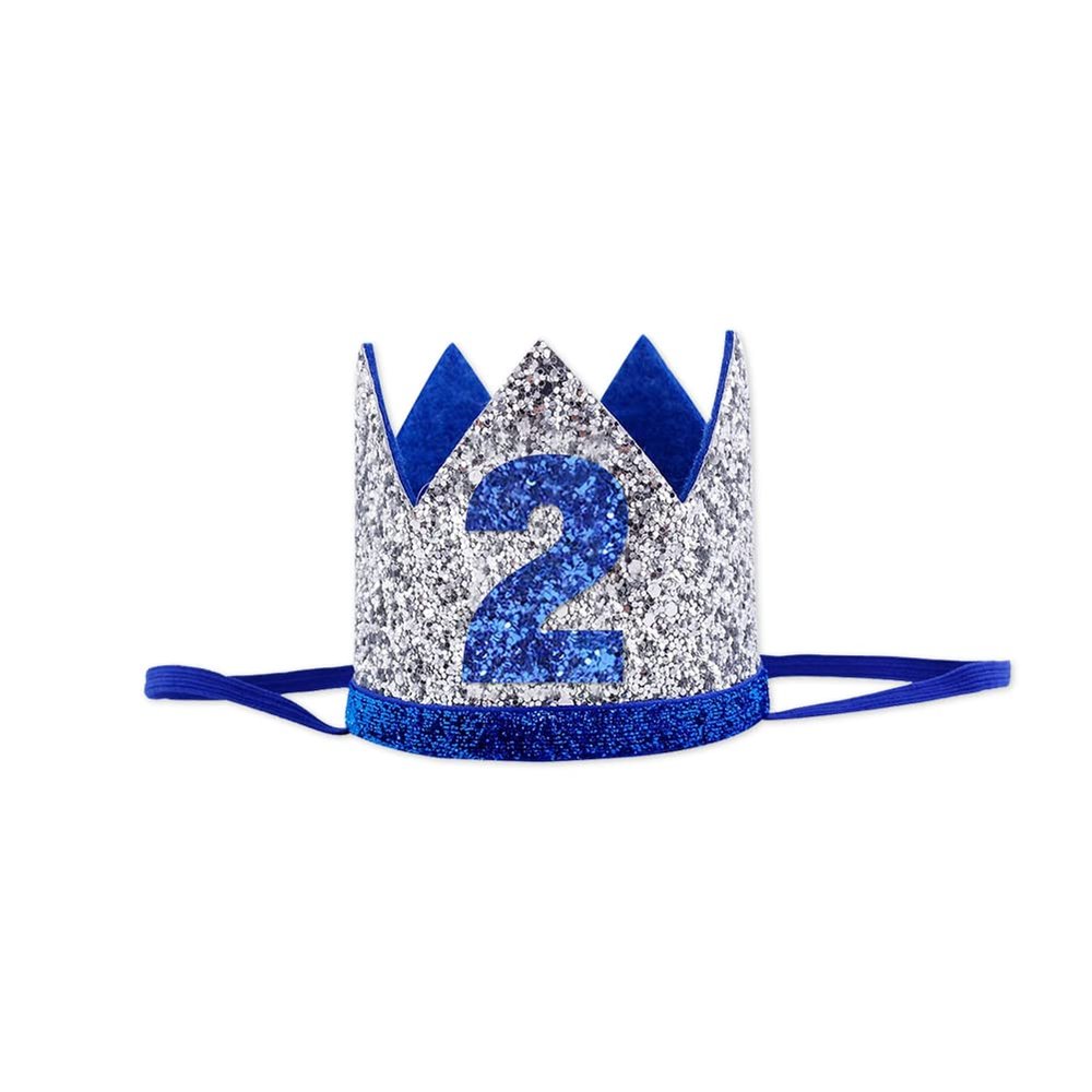 Bchinb Baby 2 st Birthday Crown Hat, Birthday Party Decorations, Kids Party Props Shooting, Party Supplies (Blue Silver)