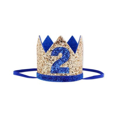 Bchinb Baby 2 st Birthday Crown Hat, Birthday Party Decorations, Kids Party Props Shooting, Party Supplies (Blue Gold)