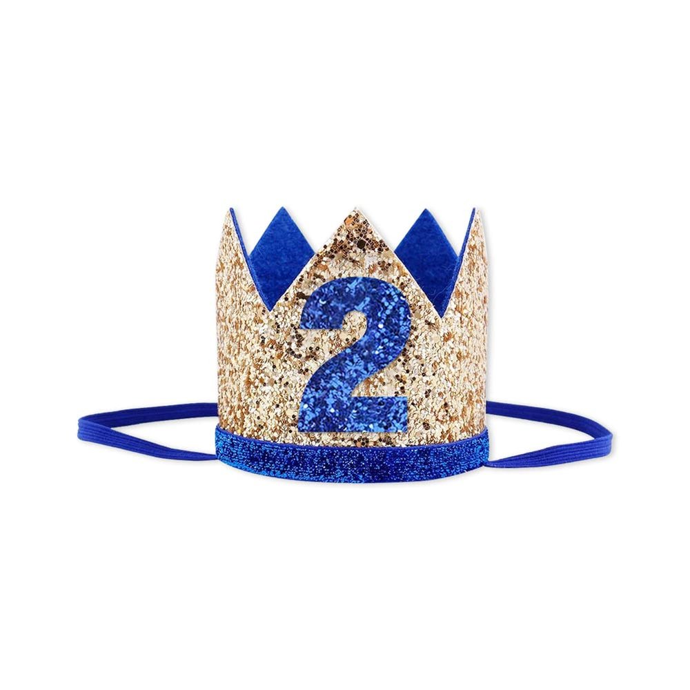 Bchinb Baby 2 st Birthday Crown Hat, Birthday Party Decorations, Kids Party Props Shooting, Party Supplies (Blue Gold)