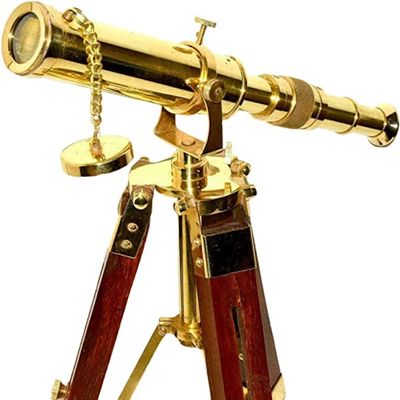 Nautical Brass Telescope Vintage Decor Marine with Maritime Wooden Tripod Stand Spyglass for Navy and Outdoor Travel