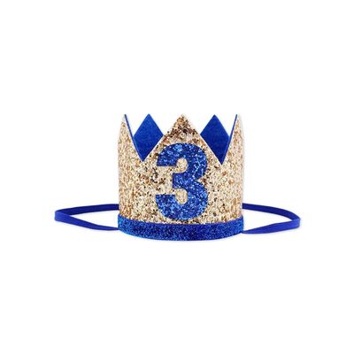 Bchinb Baby 3 st Birthday Crown Hat, Birthday Party Decorations, Kids Party Props Shooting, Party Supplies (Blue Gold)