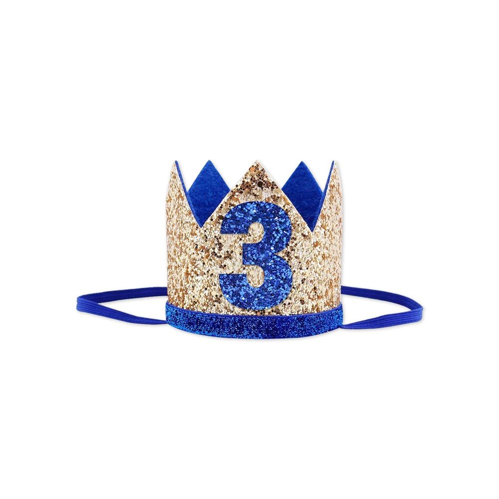 Bchinb Baby 3 st Birthday Crown Hat, Birthday Party Decorations, Kids Party Props Shooting, Party Supplies (Blue Gold)
