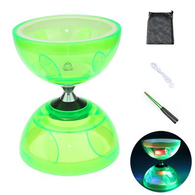 Diabolo Chinese Yoyo Set ,Triple Bearing Diabolo Chinese Yo-yos Juggling Toys with Colorful LED Diabolo with Diablo Sticks, Diabolo String&Net Bag, Easier Start/ Faster/ Stable&Lasts Longer (Green)