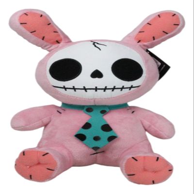 Ebros Gift Larger Furry Bones Skeleton in Pink Bunny Costume with Green Polkadot Tie Plush Soft Figurine 12" Tall Collectible Rabbit Bun Bun Dolls Furrybones Skulls Skeletons Collection