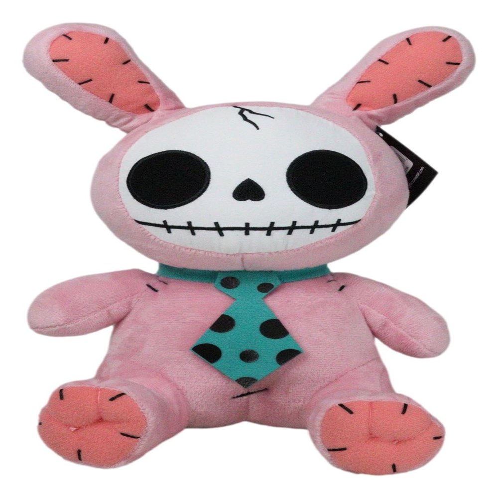 Ebros Gift Larger Furry Bones Skeleton in Pink Bunny Costume with Green Polkadot Tie Plush Soft Figurine 12" Tall Collectible Rabbit Bun Bun Dolls Furrybones Skulls Skeletons Collection