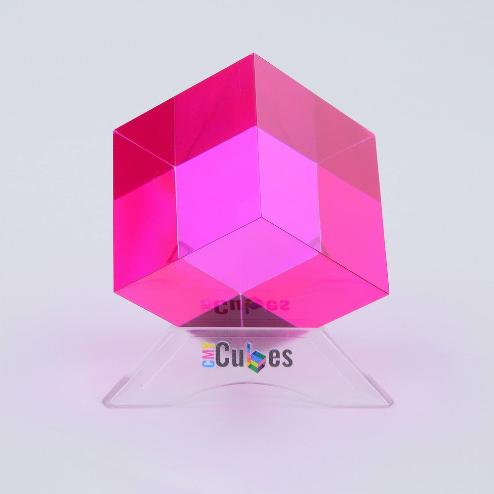 CMY Cubes The M Cube (30mm) - Magenta Hue Cube - Optical Color Cube - Diamond Polished - Teaches Subtractive Color Mixing - Educational, Scientific, Physics & Kinetic Art Desk Object
