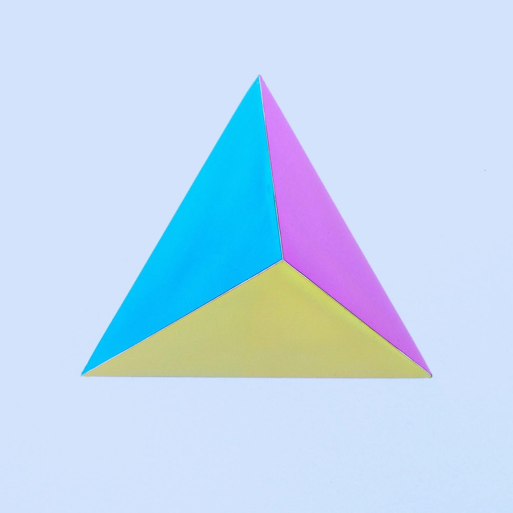 CMY Cubes The Ignis (50mm) - Cyan, Magenta & Yellow Polyhedron - Subtractive Color Mixing Optical Tetrahedron - Teaches Subtractive Color Mixing - Educational, Physics & Kinetic Art Desk Object