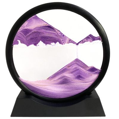 SANDCLE Moving Sand Art Liquid Motion - Moving Sand Art Picture Decor 3D Deep Sea Sandscape, Round Glass Frame Display Flowing Sand Relaxing Toy for Desktop Home Office Work Decoration(Purple, 12")