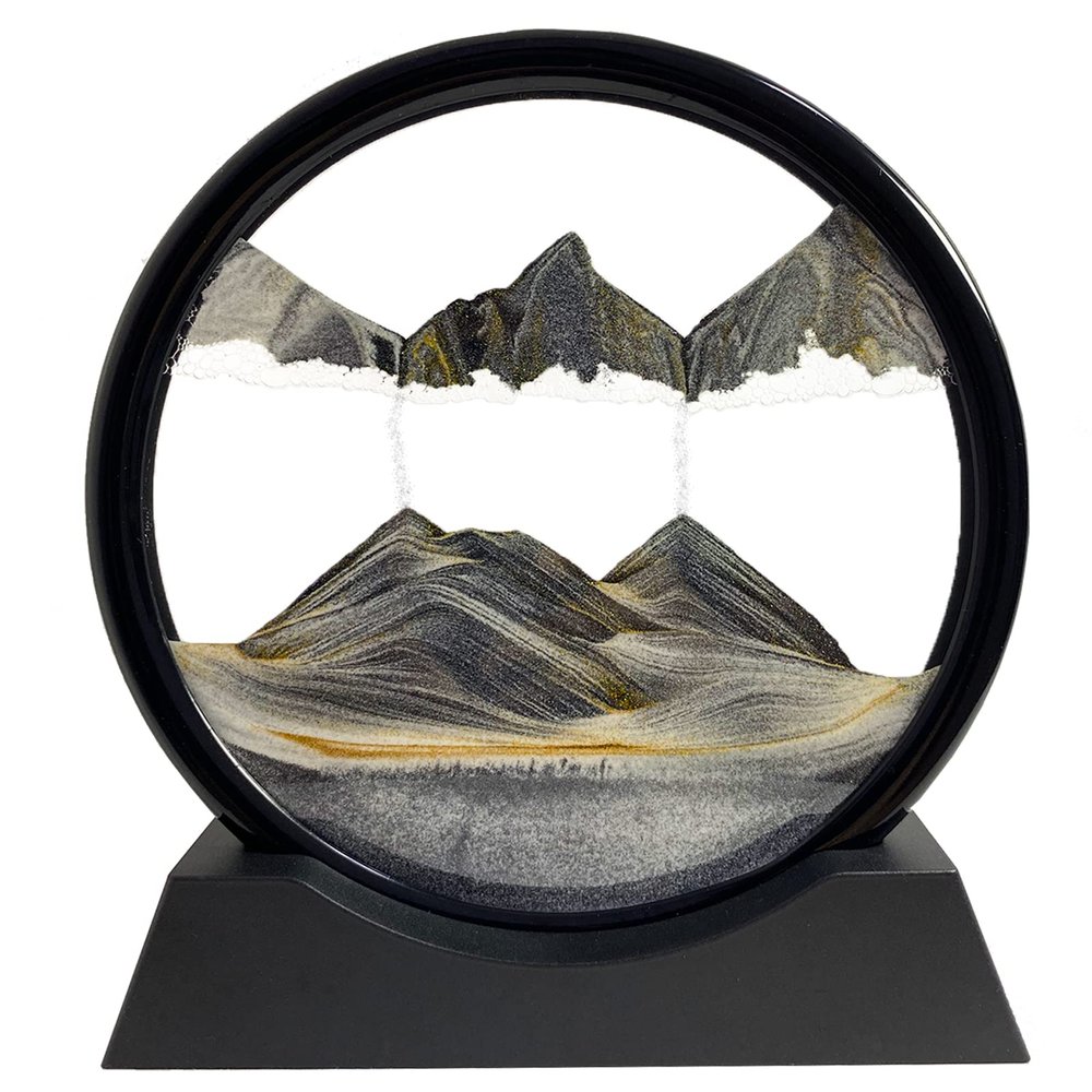 SANDCLE Moving Sand Art Liquid Motion - Moving Sand Art Picture Decor 3D Deep Sea Sandscape, Round Glass Frame Display Flowing Sand Relaxing Toy for Desktop Home Office Work Decoration(Black, 12")