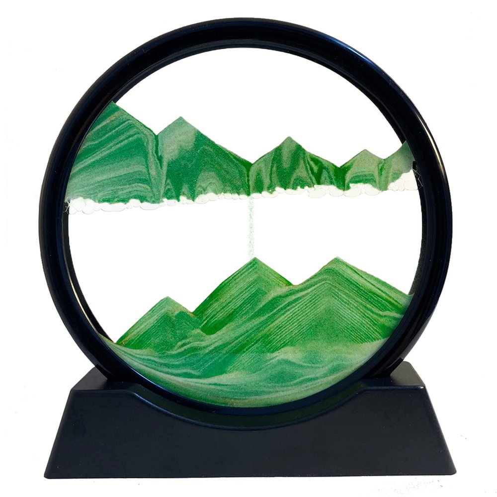 SANDCLE Moving Sand Art Liquid Motion - Moving Sand Art Picture Decor 3D Deep Sea Sandscape, Round Glass Frame Display Flowing Sand Relaxing Toy for Desktop Home Office Work Decoration(Green, 12")