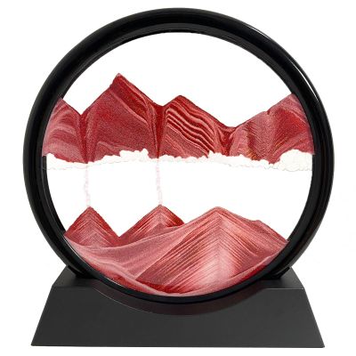 SANDCLE Moving Sand Art Liquid Motion - Moving Sand Art Picture Decor 3D Deep Sea Sandscape, Round Glass Frame Display Flowing Sand Relaxing Toy for Desktop Home Office Work Decoration(Red, 12")