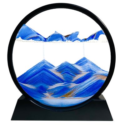 SANDCLE Moving Sand Art Liquid Motion - Moving Sand Art Picture Decor 3D Deep Sea Sandscape, Round Glass Frame Display Flowing Sand Relaxing Toy for Desktop Home Office Work Decoration(Blue, 12")