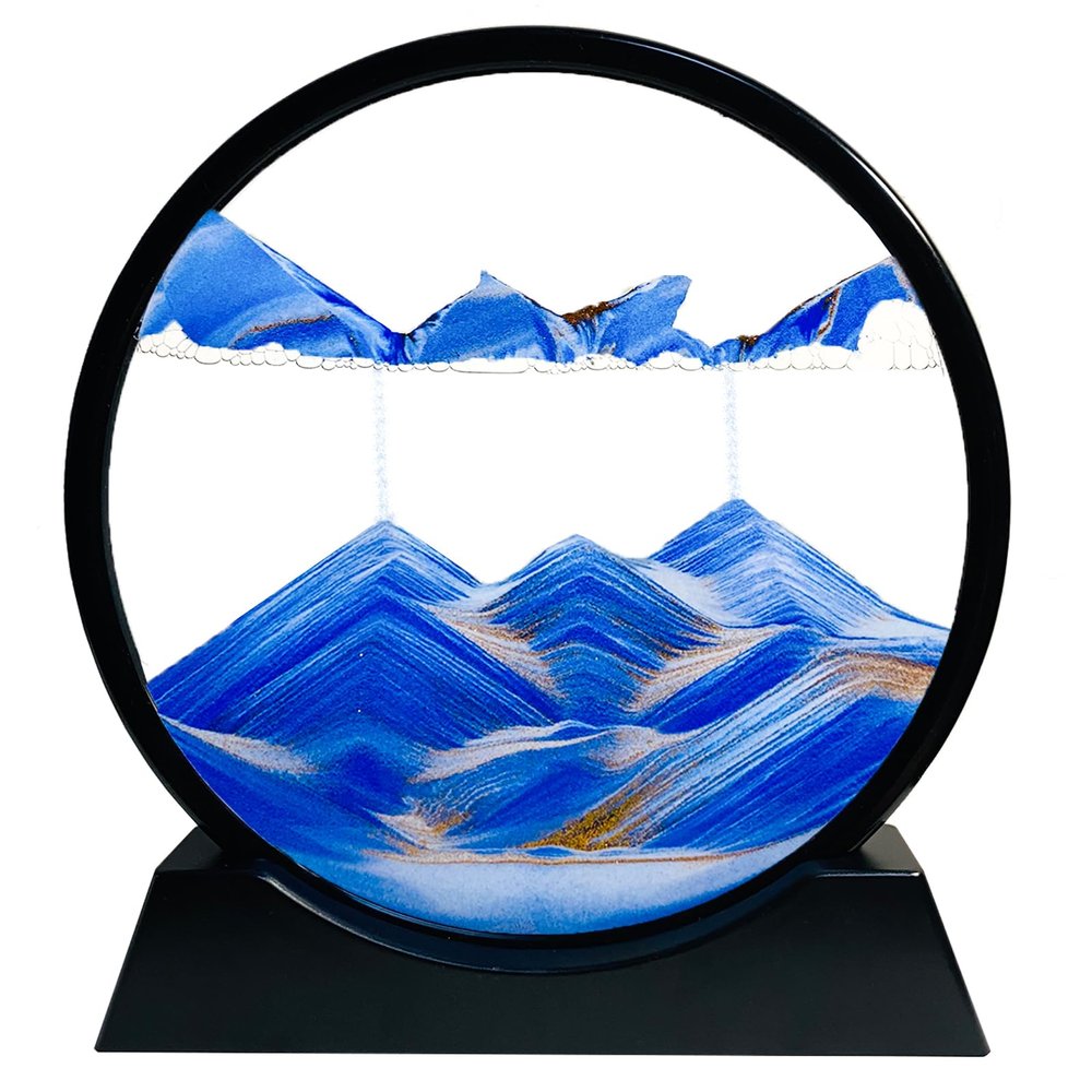 SANDCLE Moving Sand Art Liquid Motion - Moving Sand Art Picture Decor 3D Deep Sea Sandscape, Round Glass Frame Display Flowing Sand Relaxing Toy for Desktop Home Office Work Decoration(Blue, 12")
