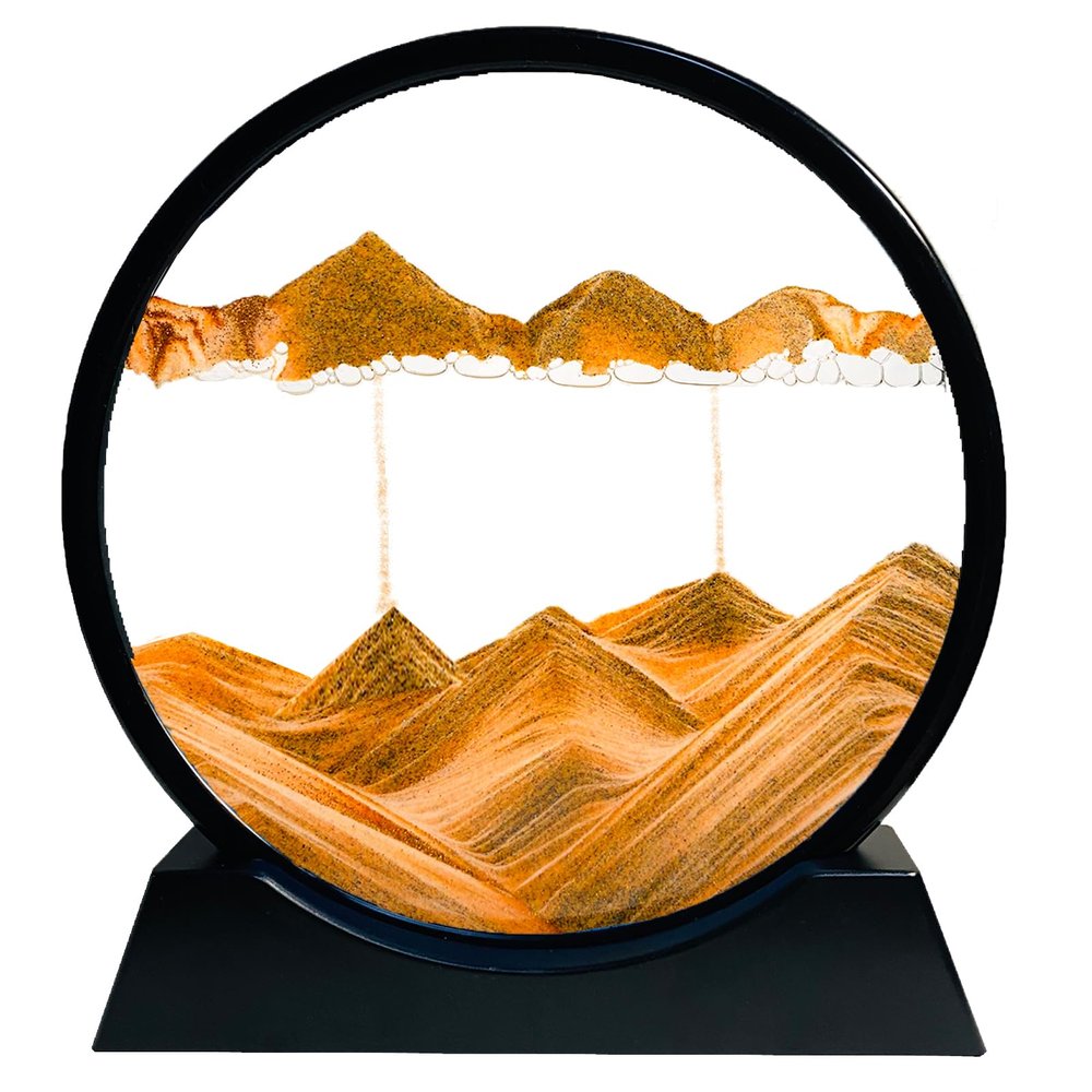 SANDCLE Moving Sand Art Liquid Motion - Moving Sand Art Picture Decor 3D Deep Sea Sandscape, Round Glass Frame Display Flowing Sand Relaxing Toy for Desktop Home Office Work Decoration(Yellow, 12")