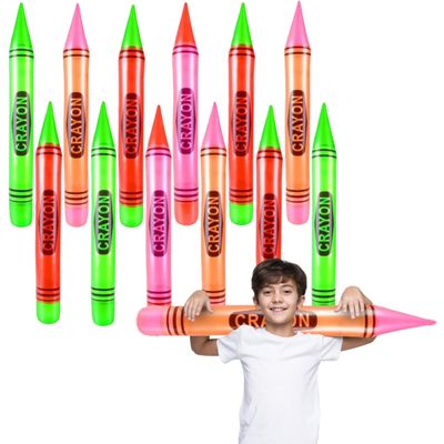 Forest & Twelfth 4" Jumbo Inflatable Crayons 12 Pack Jumbo-Size Blow-Up Crayon Set, Neon Colors, Ideal for Decorating Childs Room or Classrooms, Great Party Favor, Photo Prop, Pool Toys