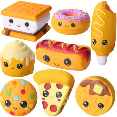 Zhanmai 8 Pcs Slow Rising Toys Food Foam Stress Toys in Hot Dog Cake Bread Smore Pizza Biscuit Donut for Teens Adults Anxiety Stress Relief(Snack Style)