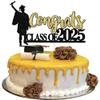 1 Pack Congrats Class of 2026 Cake Toppers Graduation Boy Cake Picks Glitter 2026 Graduation Cake Decorations for Theme High School Boys Graduate Cake Decorations Party Supplies Gold Black view 1