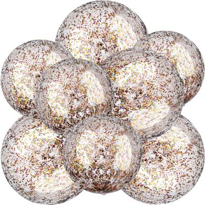 Chivao 10 Pcs Inflateable Sequin Glitter Beach Balls, 24 Inch and 16 Inch Jumbo Pool Confetti Glitter Balls, Swimming Pool Beach Toys for Summer Favor Decorations(Colorful)