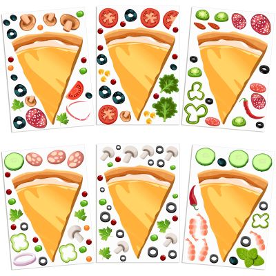 24 Sheets Make a Pizza Stickers for Kids, Make Your Own Stickers Mix and Match Decals DIY Pizza Clings Mushrooms Sticker for Kids Birthday Party, School Supplies, Gift Rewards