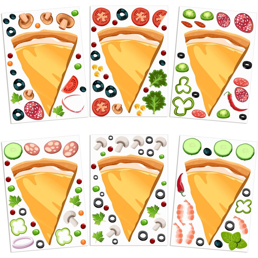 24 Sheets Make a Pizza Stickers for Kids, Make Your Own Stickers Mix and Match Decals DIY Pizza Clings Mushrooms Sticker for Kids Birthday Party, School Supplies, Gift Rewards