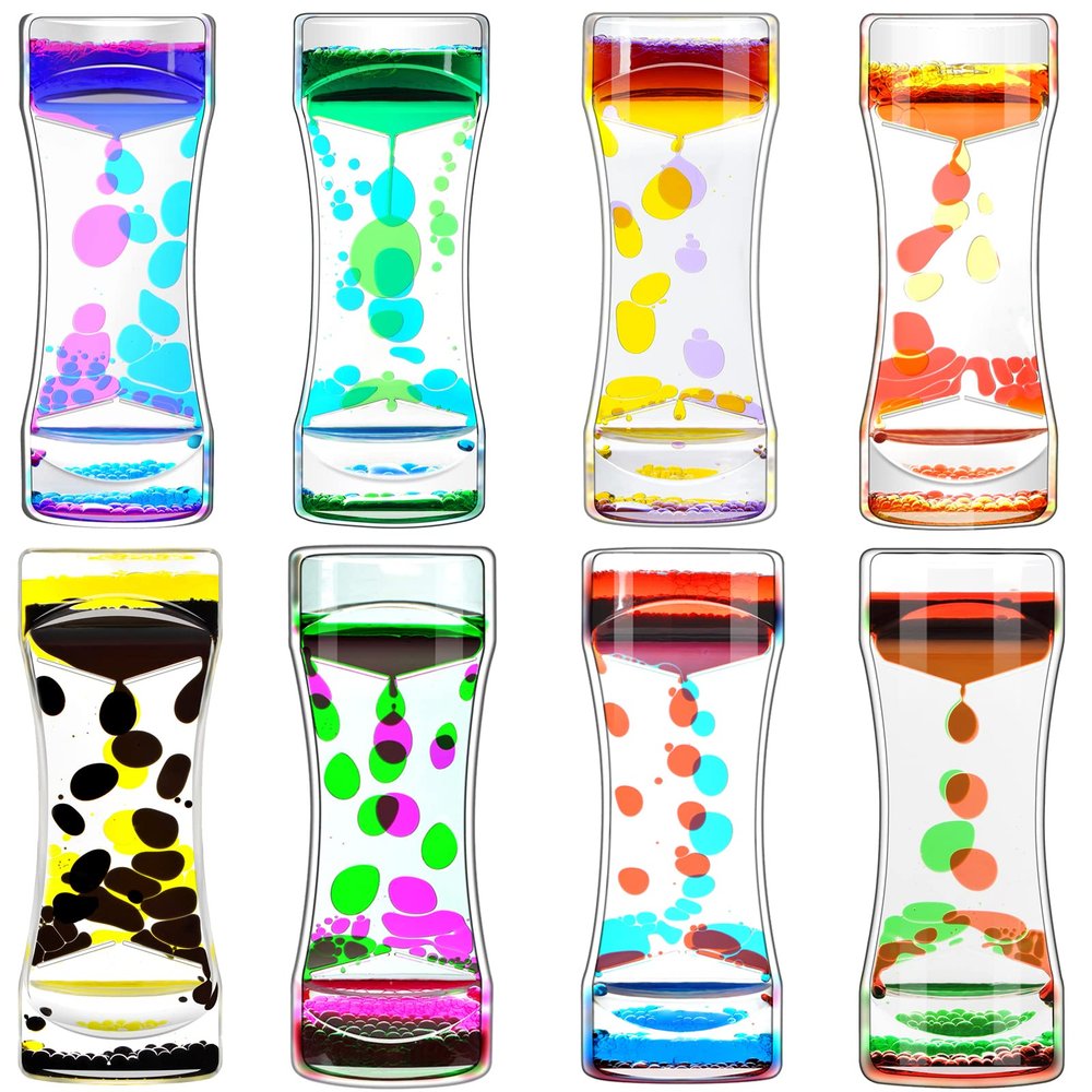 Liquid Motion Bubbler Timer Pack of 8 Great Desktop Colorful Hourglass Liquid Bubbler Small Calming Relaxing Toys Sensory Anxiety Autism ADHD Fidget Toys