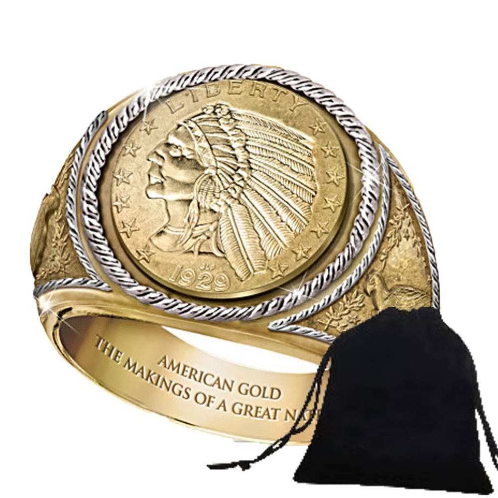 ShengXia Carved Indians Morgan US Coin Rings/Nickel Handcraft Rings/Morgan Dollars Rings for Husband/Friends+KaiKBax Bag Gift 8