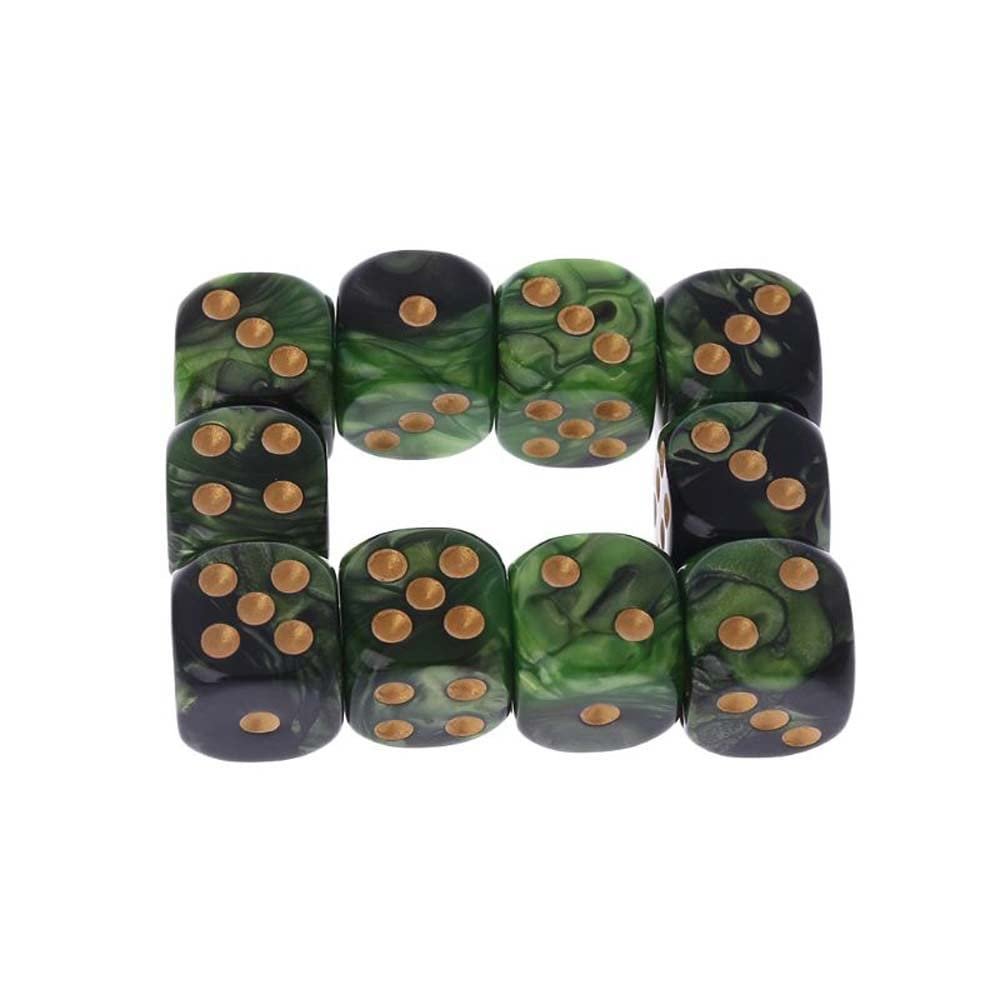 10 PCS/Set D6 Black Green Dice Round Edges Dices Home Toys KTV Bar Nightclub Entertainment Tools(Green)