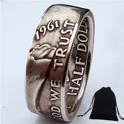 ShengXia 1961 Liberty Half Dollar Morgan Coin Rings - Vintage Handcraft Rings +KaiKBax Bag-Morgan Dollars Rings for Husband/Friends Gift 12