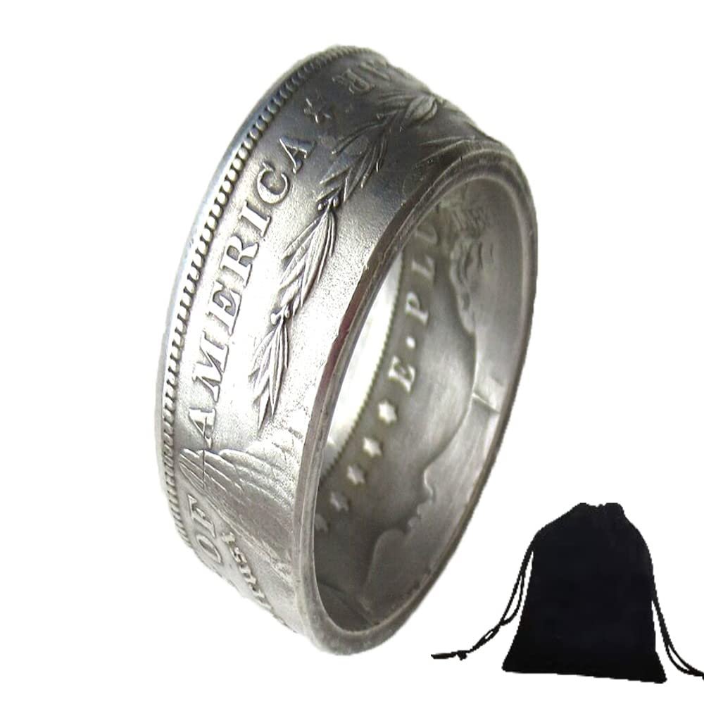 ShengXia Funny Liberty Morgan US Coin Rings/Nickel Handcraft Rings/Morgan Dollars Rings for Husband/Friends+KaiKBax Bag Gift 12