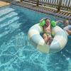 Large Swim Ring with Handles for Kids Adults,35 Inch Classic Striped Pool Inner Tubes,Inflatable Pool Floats,Float Naked,Pool Floaties Adult Size for Summer Pool Party Beach,Blue view 3