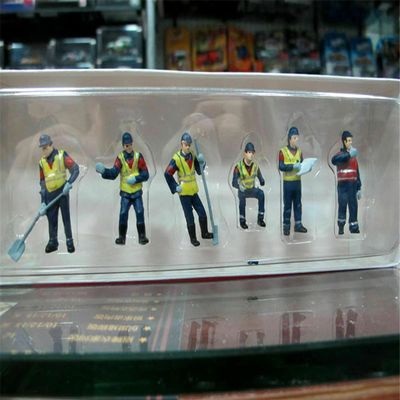 1/50 Scale Construction Workers Figure, 6pcs Building Worker Doll Scene Props Fit for CAT Truck Cars Vehicle (Blue)