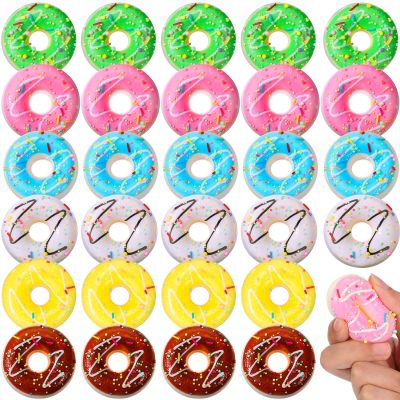 30 Pcs Donut Stress Balls Donut Party Favors Funny Squeeze Balls Stress Relief Sensory Doughnut Toys for Party Decoration Supplies, 6 Colors