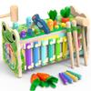 Amtreen 6-IN-1 Wooden Montessori Toys for 1 Year Old, Mole-Tapping Game | Play the Xylophone | Frog Clock | Carrot Harvest Game | Spinning Gear, Toddler Toys Aged 1-4, Baby Toy Gift for Early Learning view 1