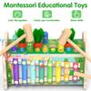 Amtreen 6-IN-1 Wooden Montessori Toys for 1 Year Old, Mole-Tapping Game | Play the Xylophone | Frog Clock | Carrot Harvest Game | Spinning Gear, Toddler Toys Aged 1-4, Baby Toy Gift for Early Learning view 4